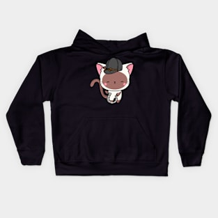 Funny white cat is ready to ride a horse Kids Hoodie